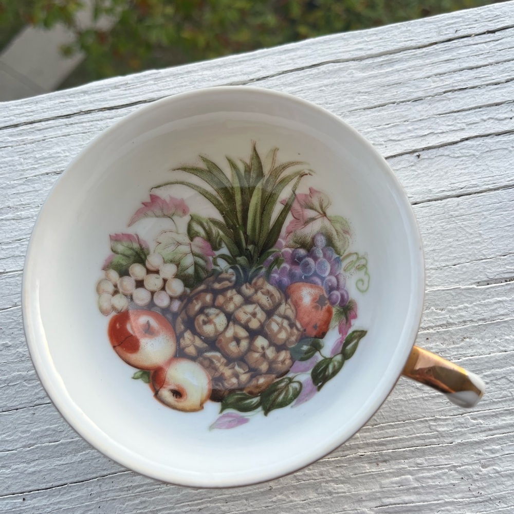 Fruit Design Teacup with Gold Handle